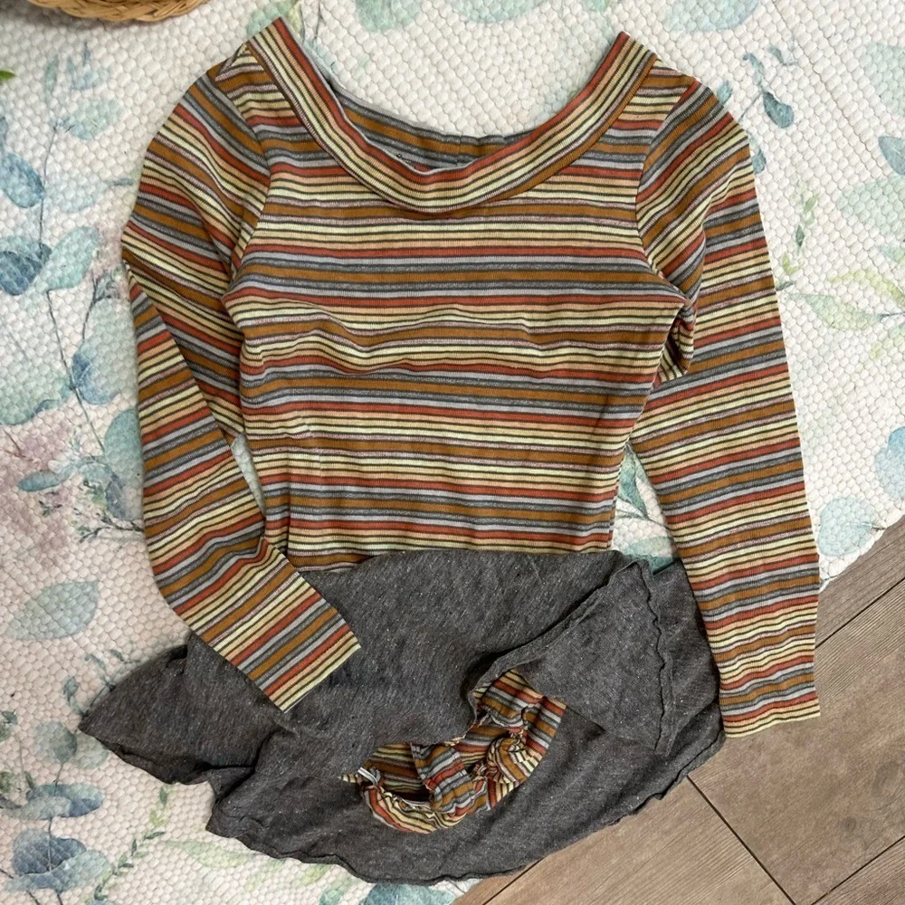 Vintage 70s Toddler Girls Color Striped Skirted Skate Gymnastics Leotard One Pc